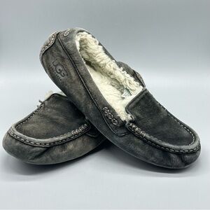 UGG Australia Ansley Gray Suede Wool Shearling Moccasin Slippers 8